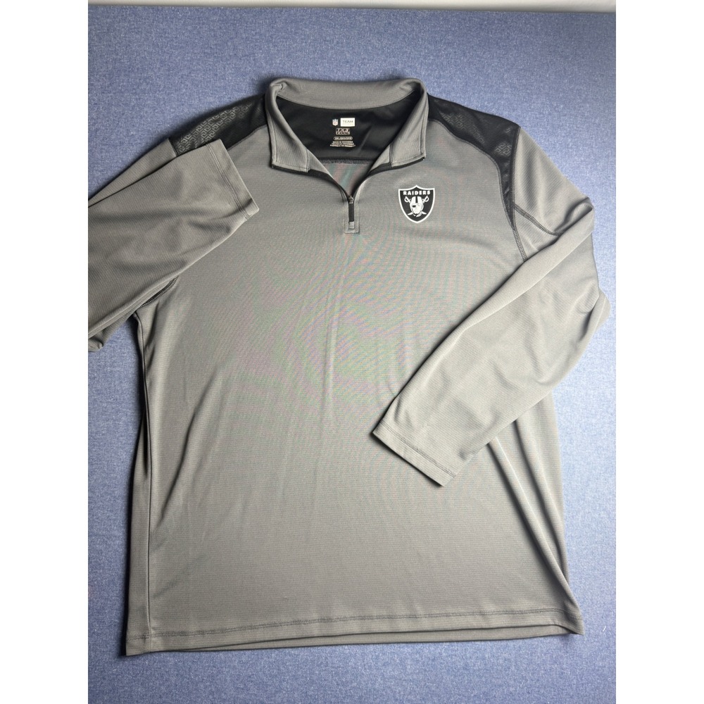 NFL Team Apparel Las Vegas Raiders Quarter Zip Pullover Gray Mens 2XL TX3 Cool